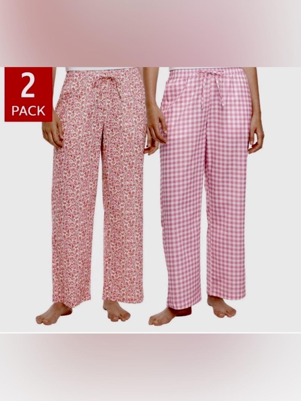 GAP Women’s Cotton PJ Pants 2 Pack Pink Floral Gingham Size L NWOT